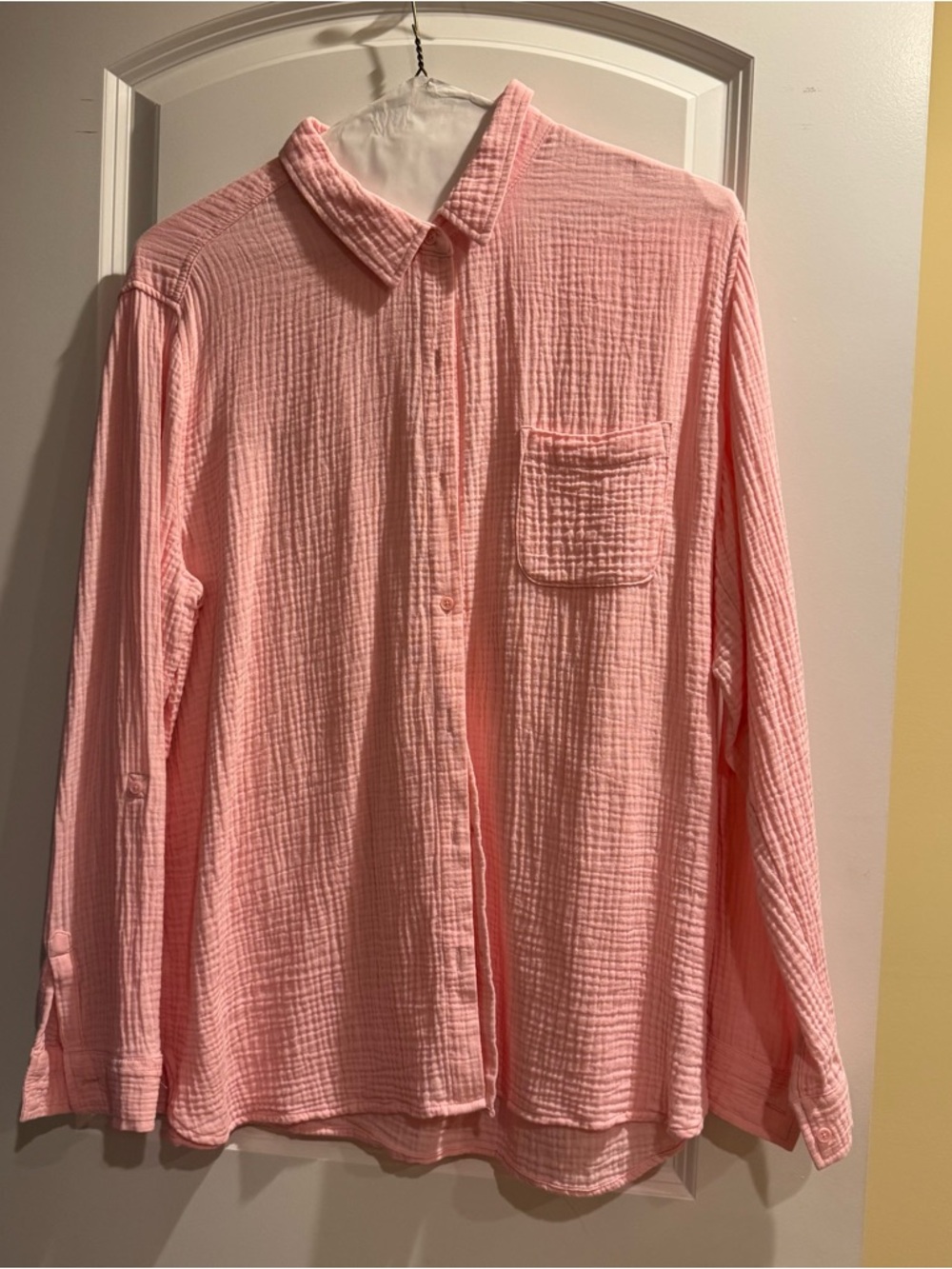 Nine West Light Pink Cotton Gauze Button-Down Shirt